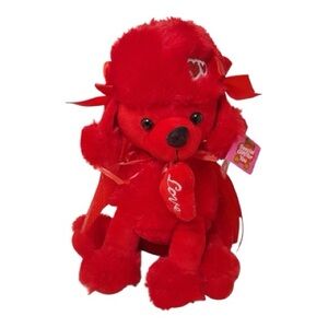 Red Plush Poodle with Love Embroidery and Bowknot